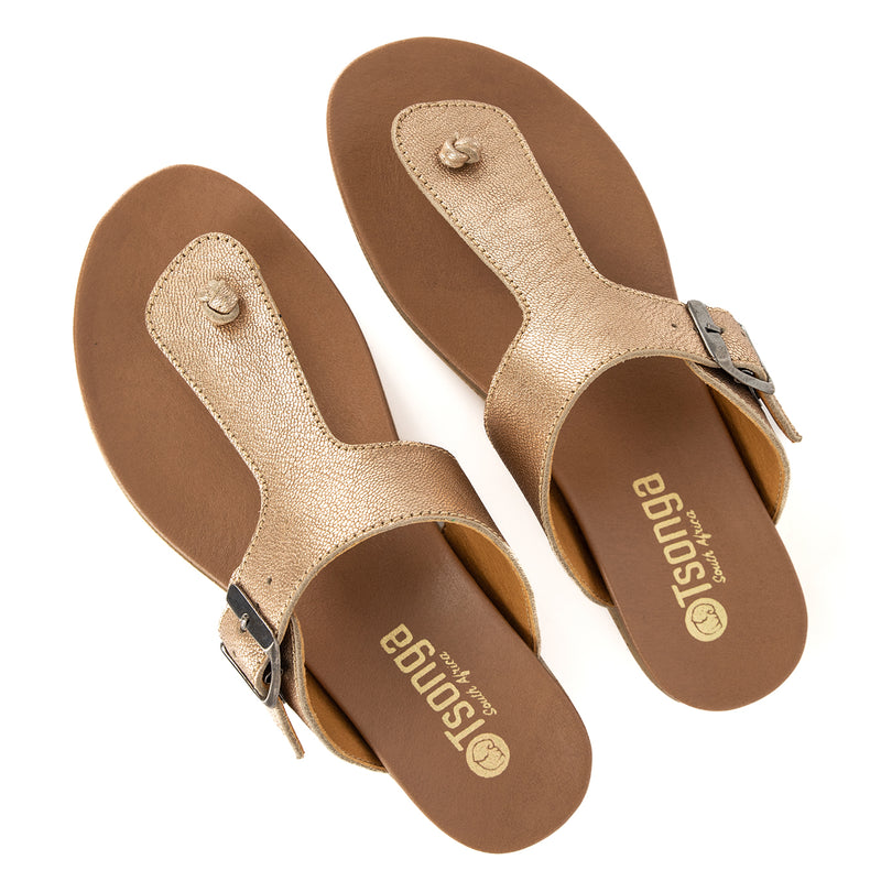 Olufemi : Ladies Leather Sandal in Gold Metallic