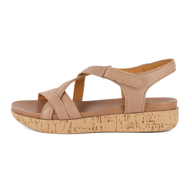 Luanda : Ladies Leather Sandal in Timber