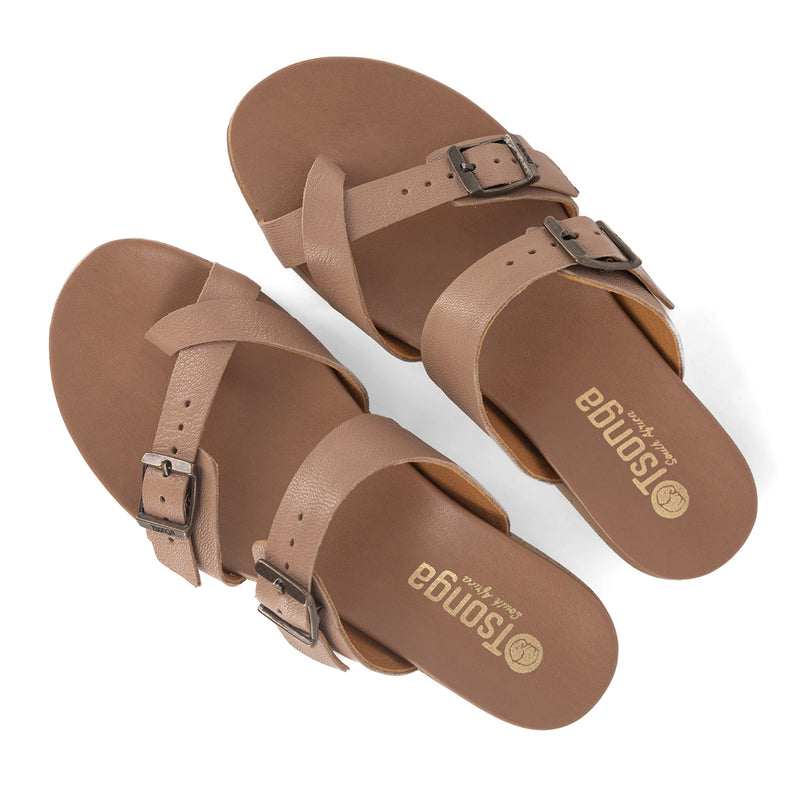 Ashmun : Ladies Leather Sandal in Timber