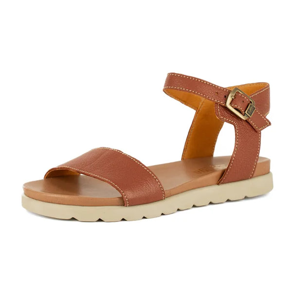 Brown sandal with a beige sole on a white background