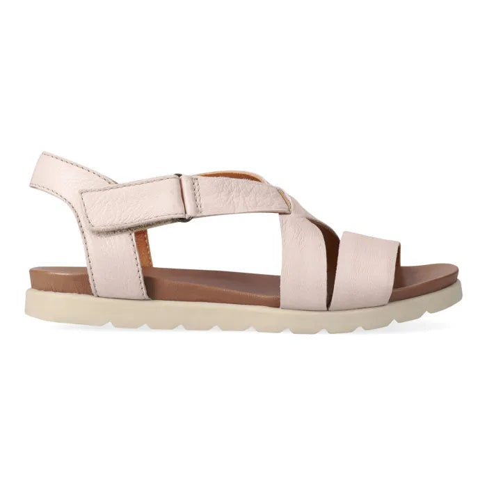 Beige sandal with off white sole on a white background