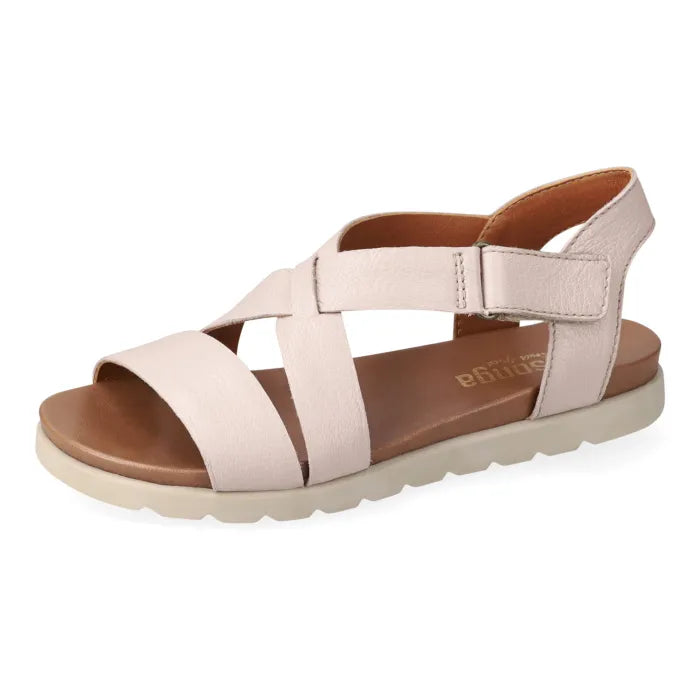 Beige sandal with off white sole on a white background