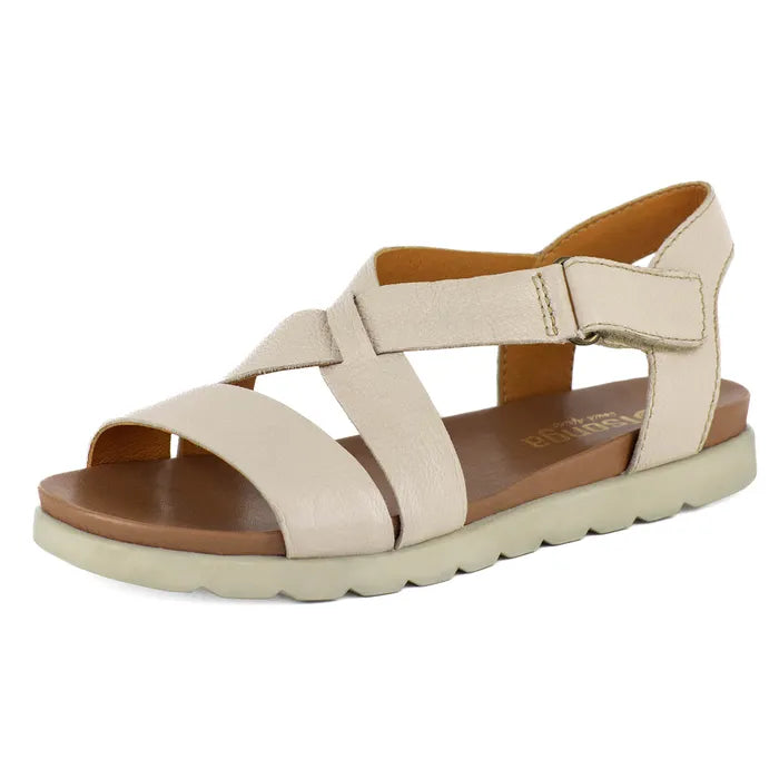 Beige sandal with off-white sole on a white background