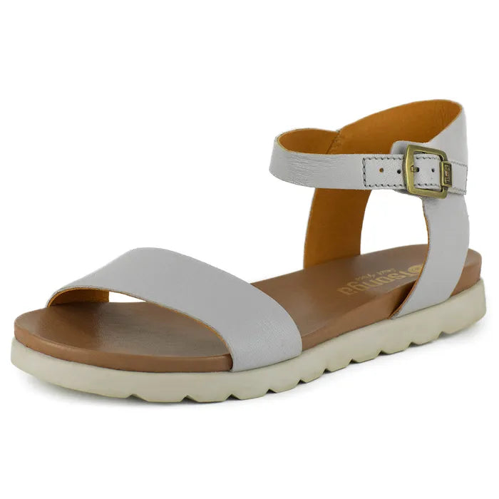 Grey sandal with off-white sole on a white background