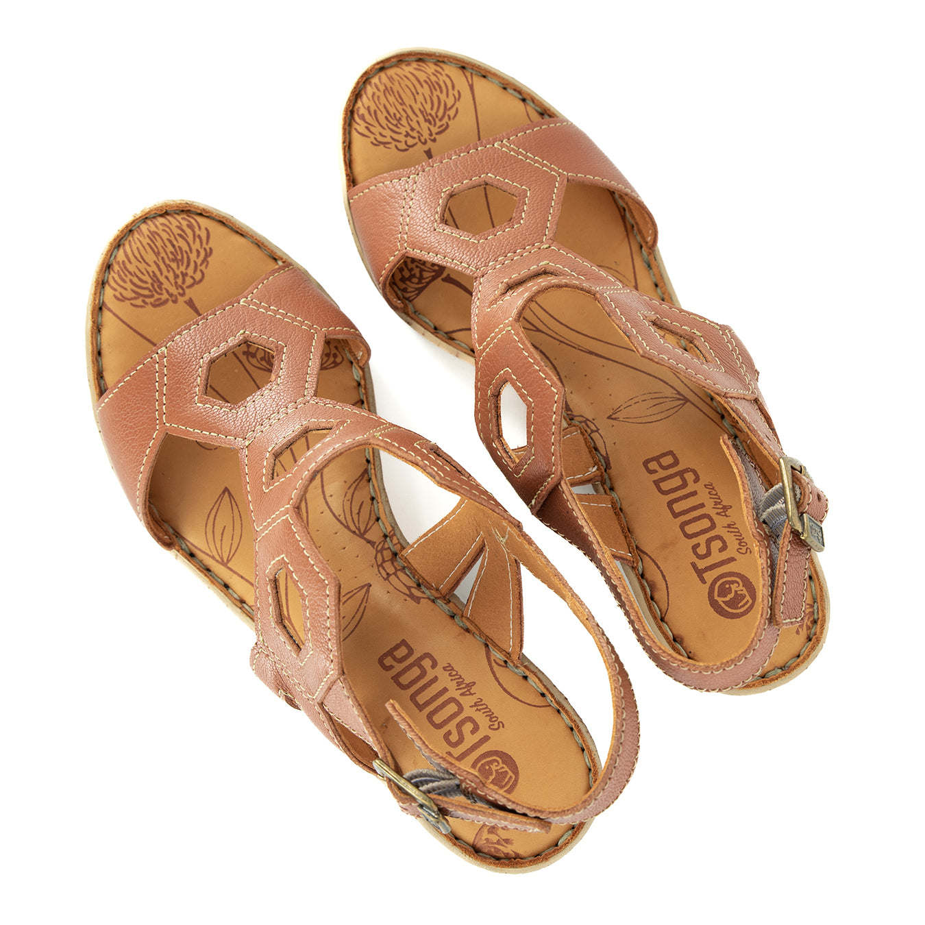 Amondi : Ladies High-Heeled Leather Sandal in Oak