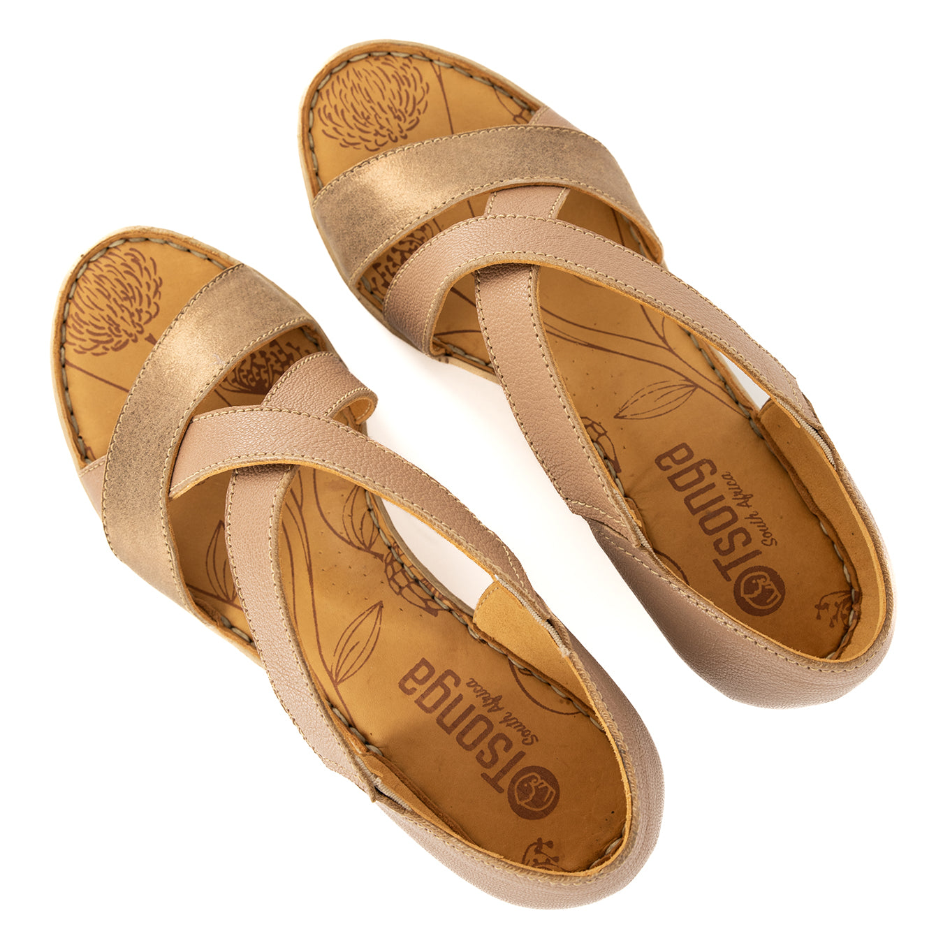 Ekundayo : Ladies High-Heeled Leather Sandal in Timber & Beige