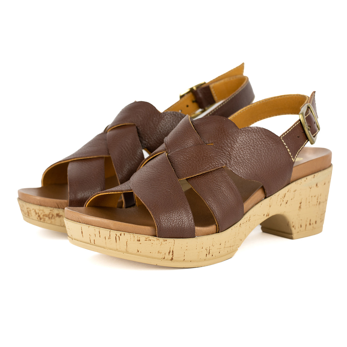 Akeyo : Ladies High-Heeled Leather Sandal in Cafe