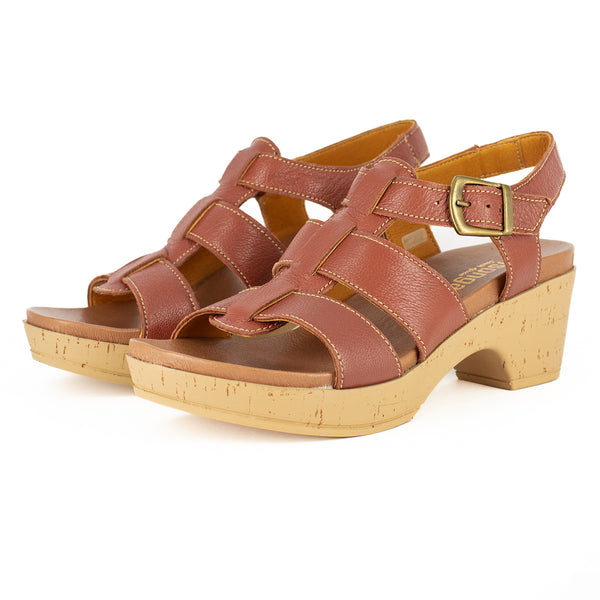 Chifundo : Ladies High-Heeled Leather Sandal in Suede Cayak