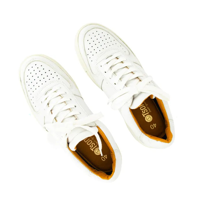 White sneakers with white soles on a white background