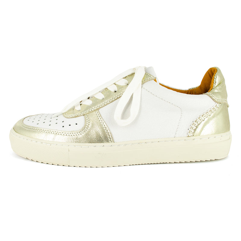Conakry : Ladies Leather Sneaker in White & Bark