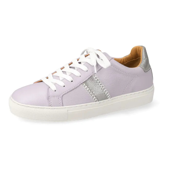 Light grey sneaker with white laces on a white background