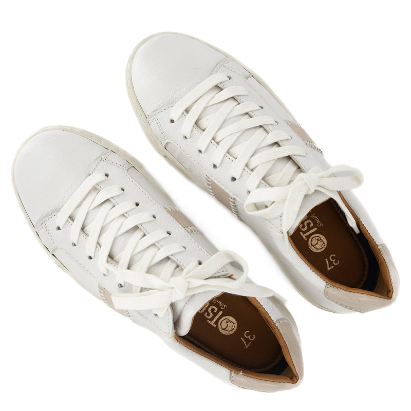 Tripoli : Ladies Leather Sneaker in White & Cream