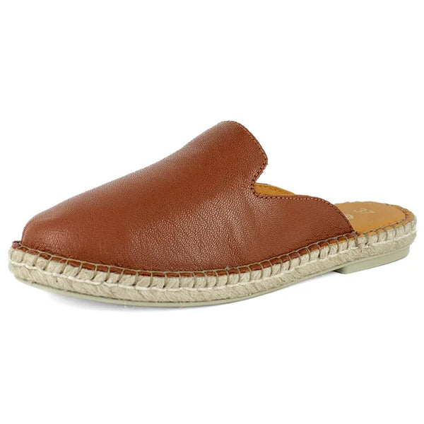 Brown leather espadrille mule on a white background