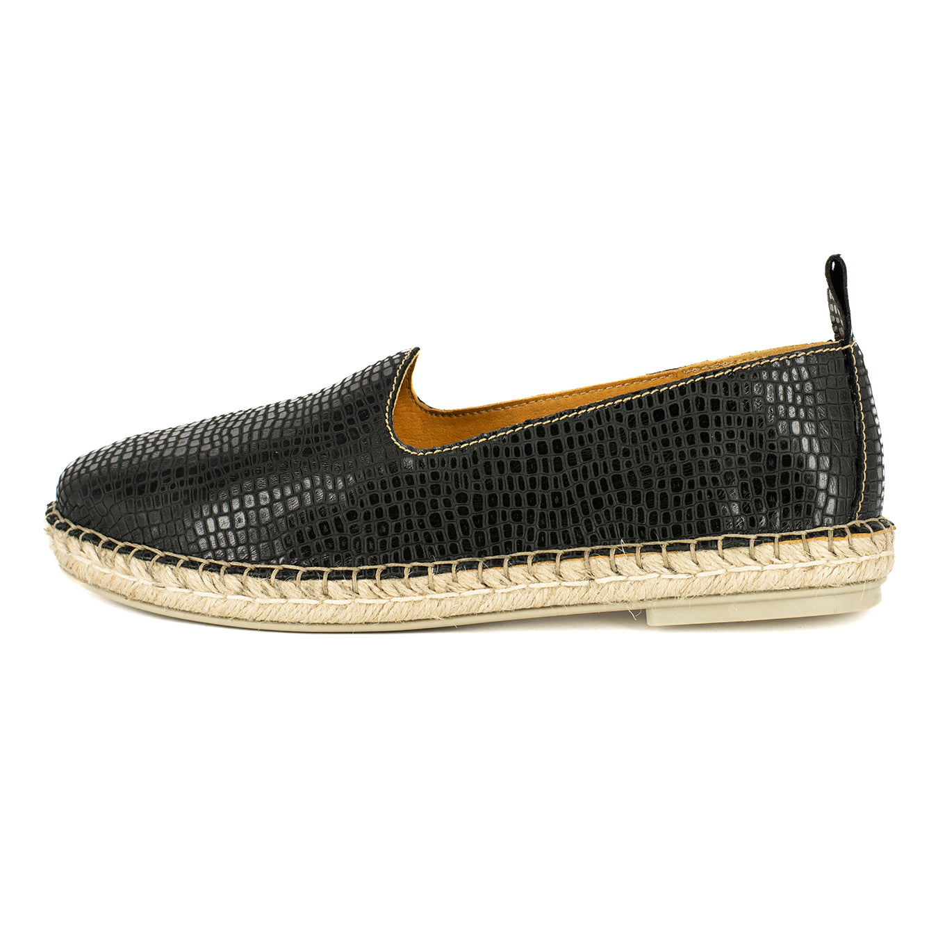 Indzima : Ladies Leather Espadrille Shoe in Black Coco