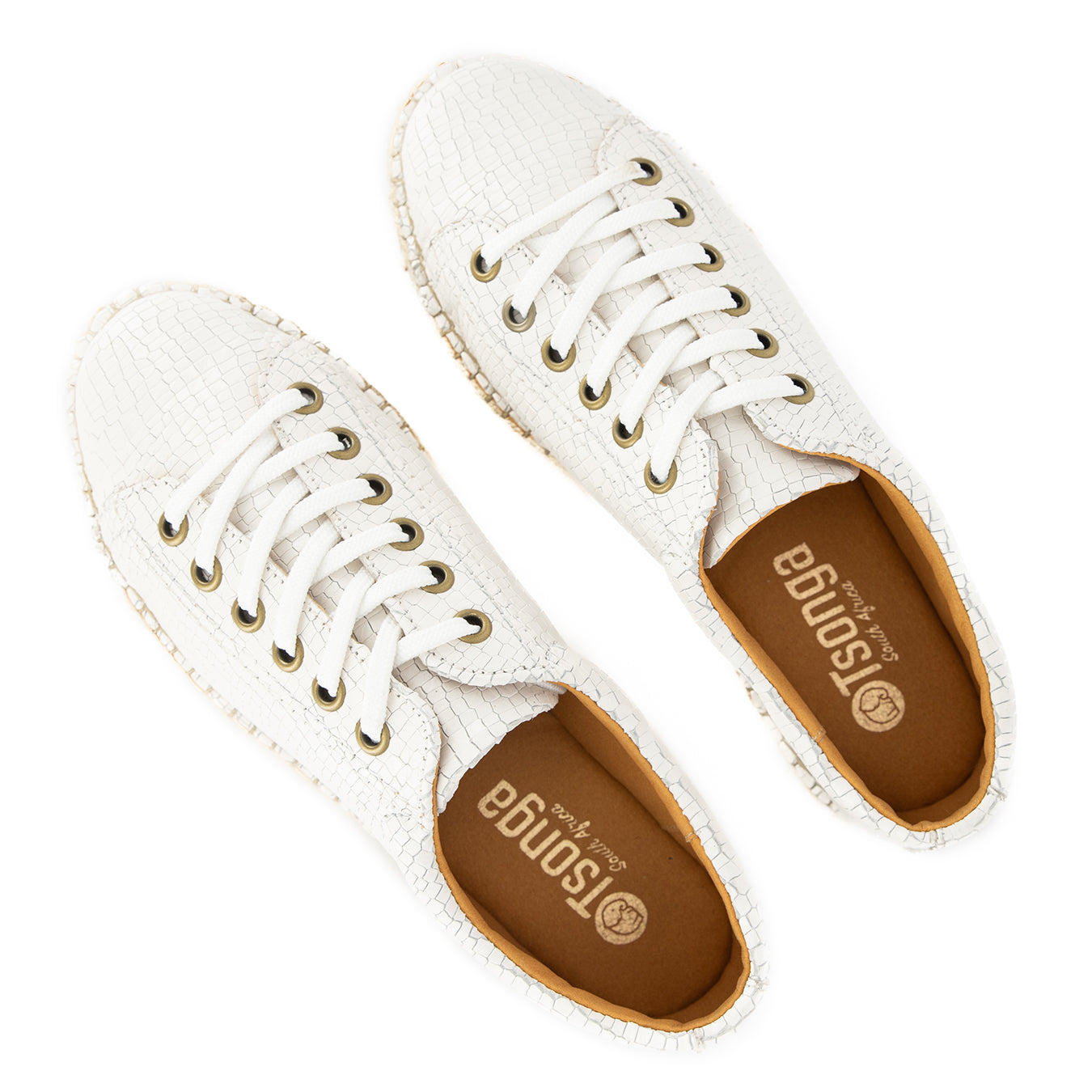 Yebo : Ladies Leather Espadrille Sneaker in White Coco Lux