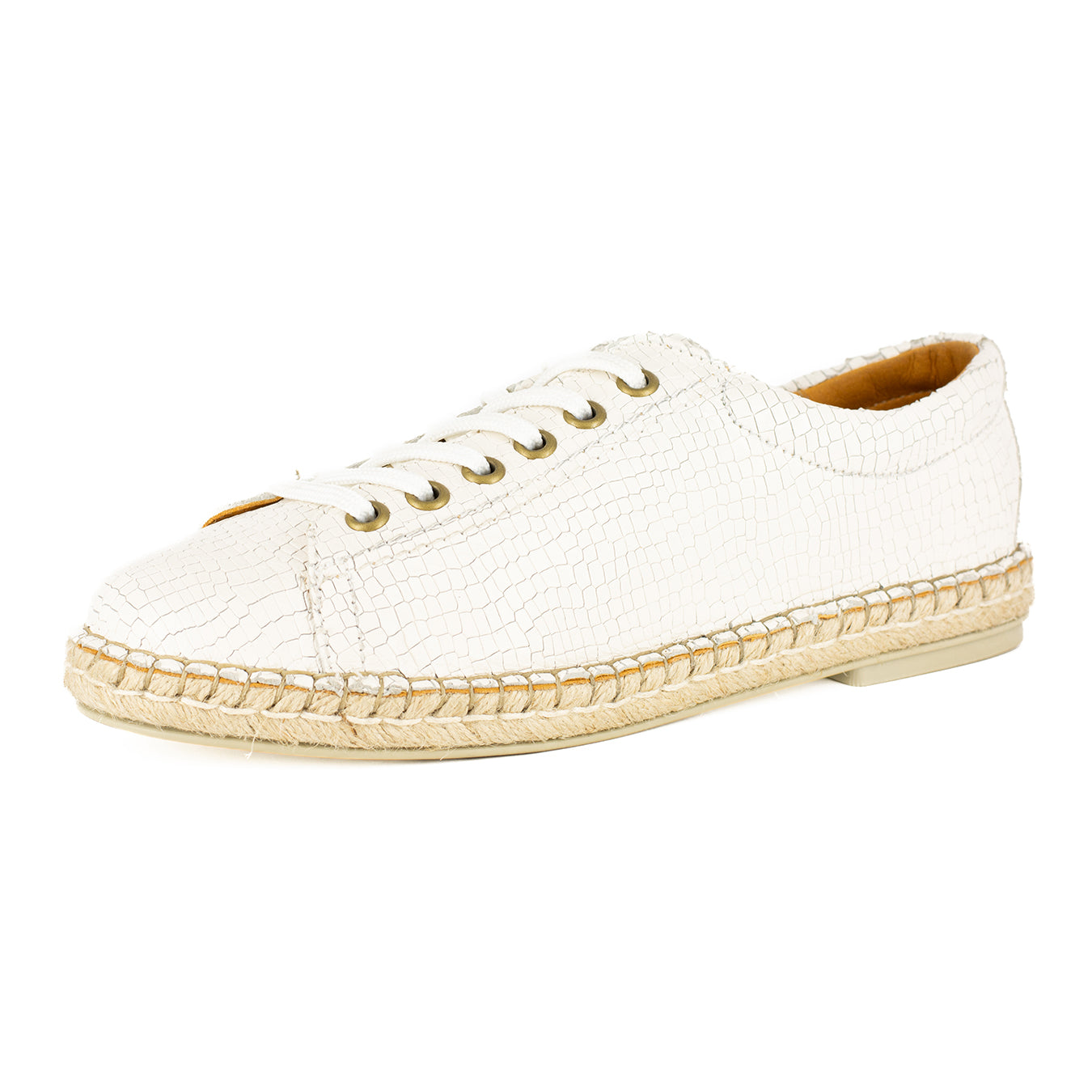 Yebo : Ladies Leather Espadrille Sneaker in White Coco Lux