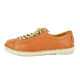 Brown leather sneaker with beige laces on a white background