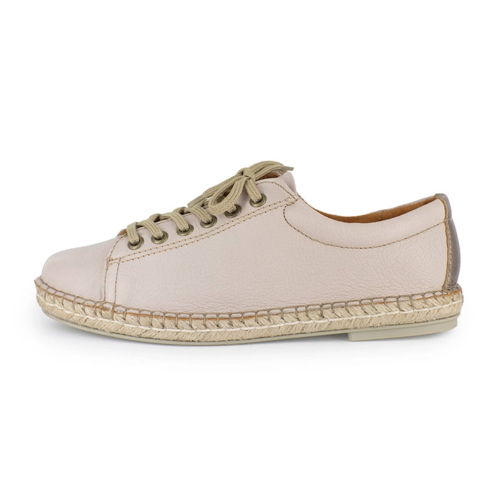 Beige sneaker with espadrille sole on a white background