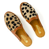 Halamuza : Ladies Leather Espadrille Mule in Oak Natan & Spotted Print