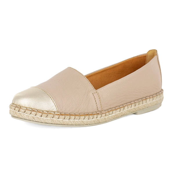Beige espadrille shoe on a white background