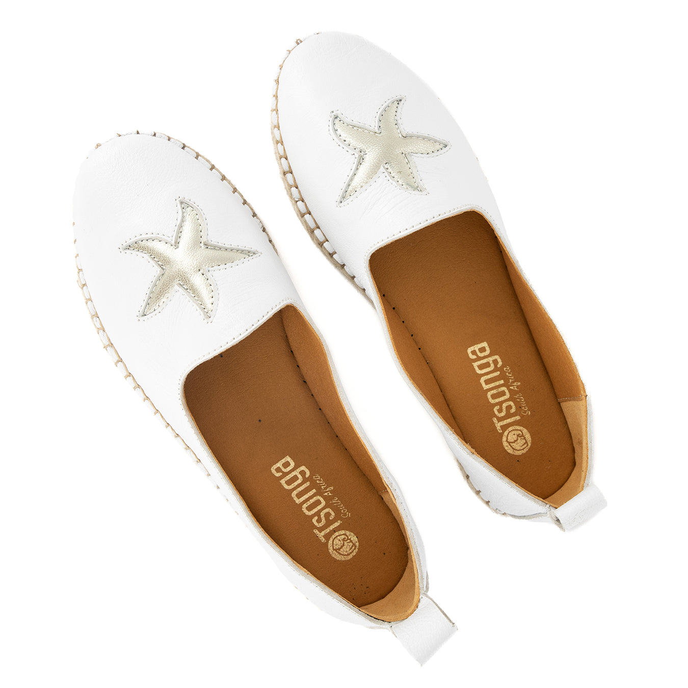 Abimbola : Ladies Leather Espadrille Shoe in White & Bark