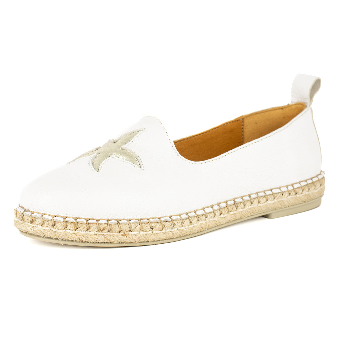 Abimbola : Ladies Leather Espadrille Shoe in White & Bark