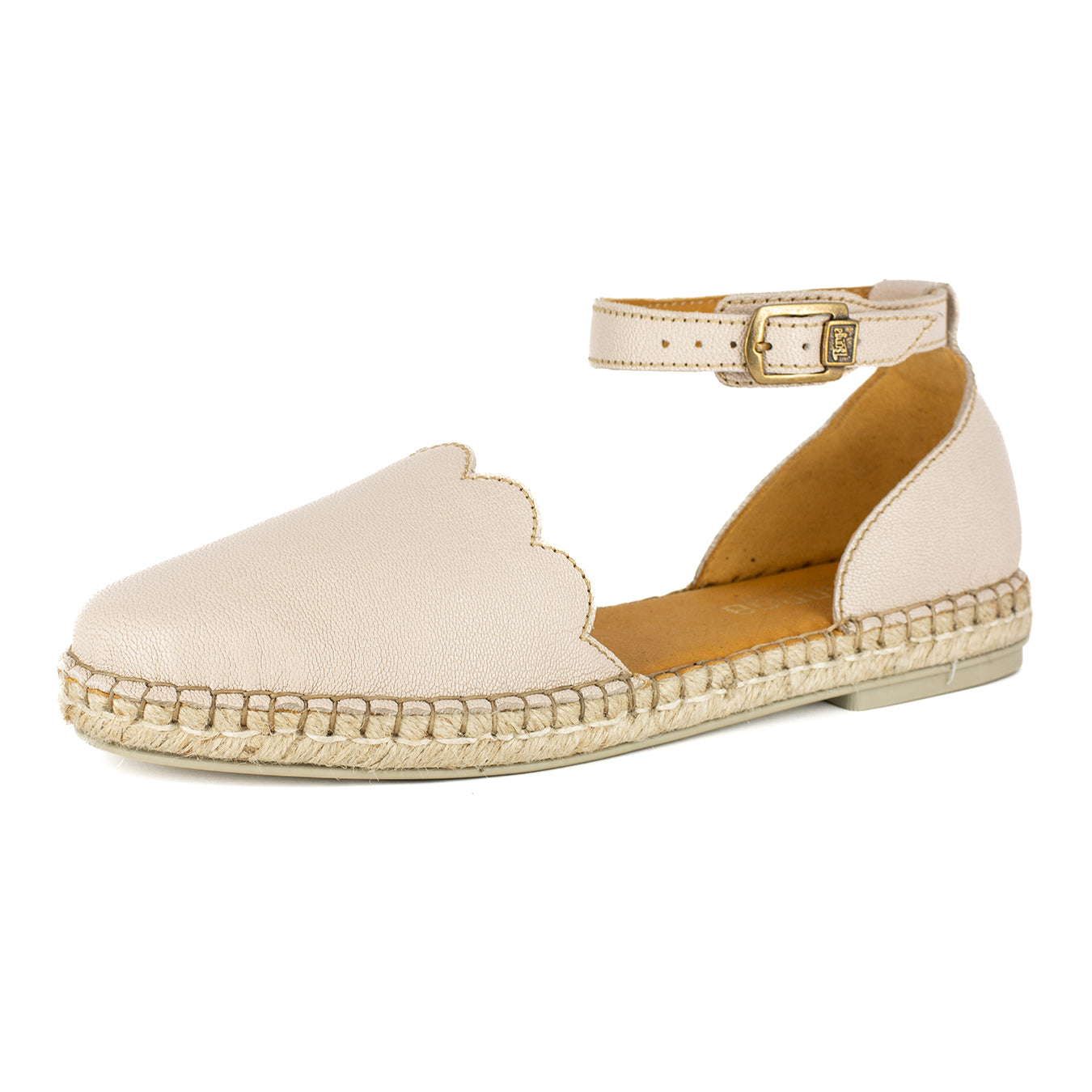Kwamoka : Ladies Leather Espadrille Shoe in Cream