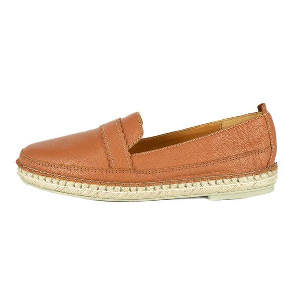 Brown leather espadrille shoe on a white background
