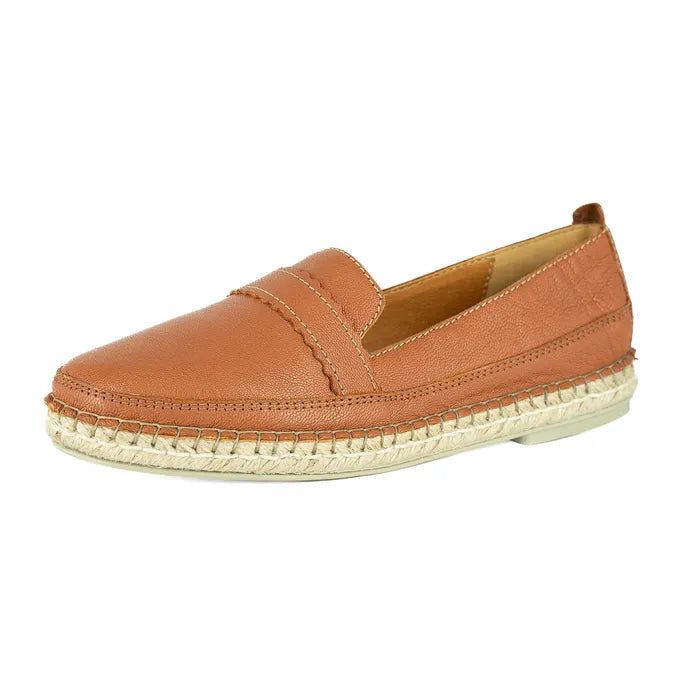 Brown leather espadrille shoe on a white background