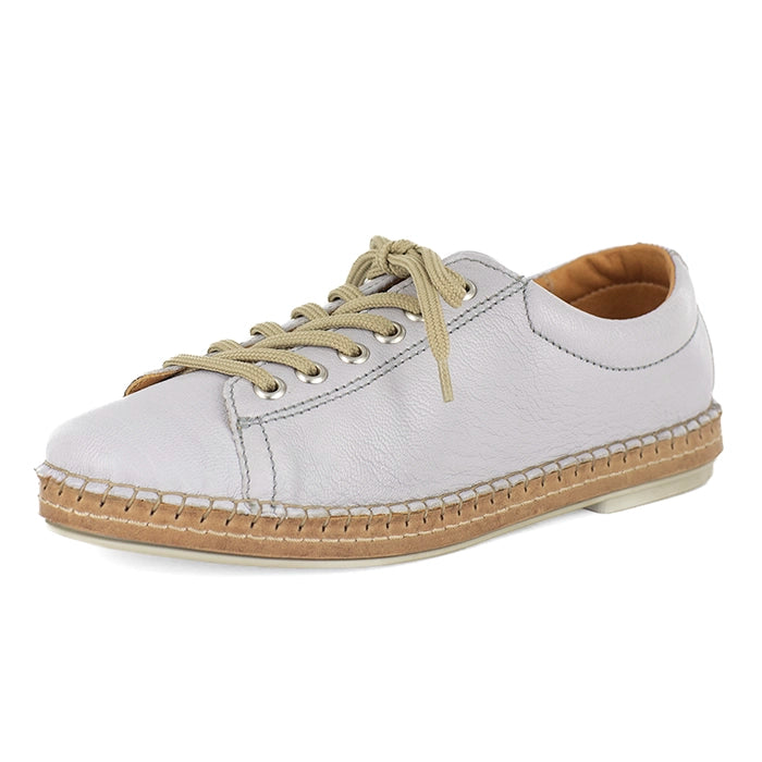 Light grey sneaker with ivory sole on a white background