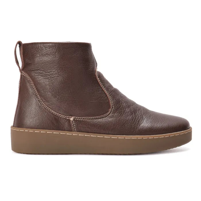 Brown leather ankle boot on a white background