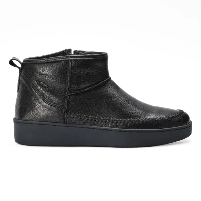 Black leather ankle boot on a white background