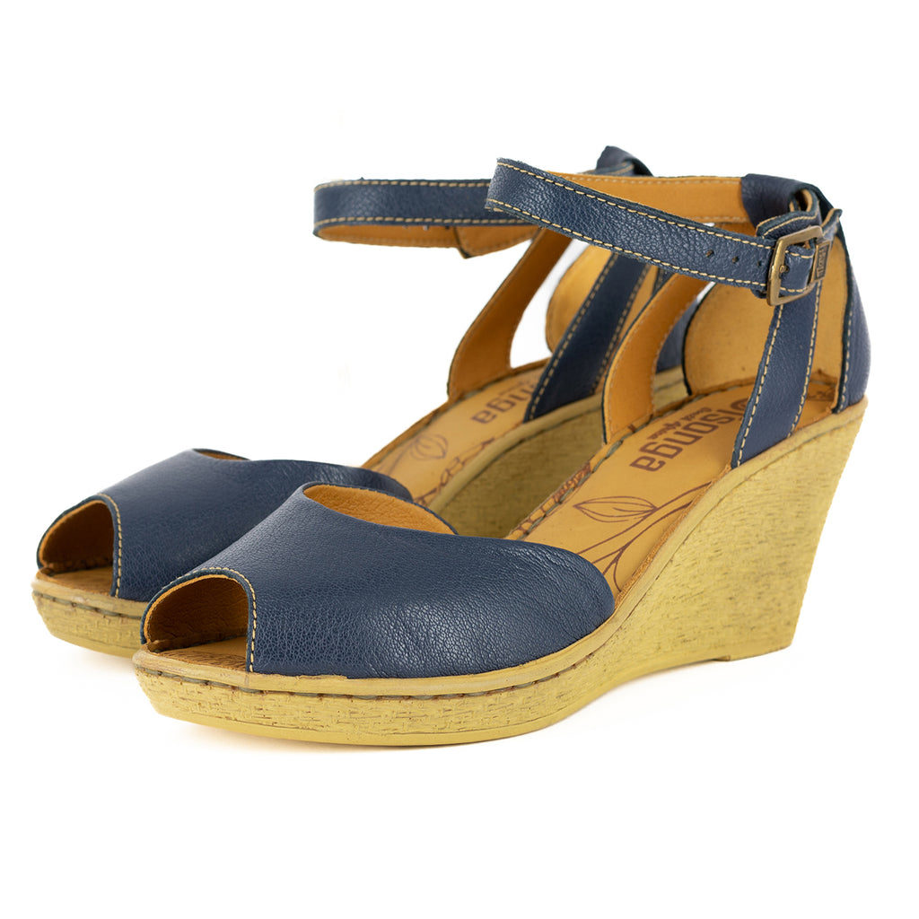 Wanyaza : Ladies Leather High-Heel Wedge Sandal in Denim