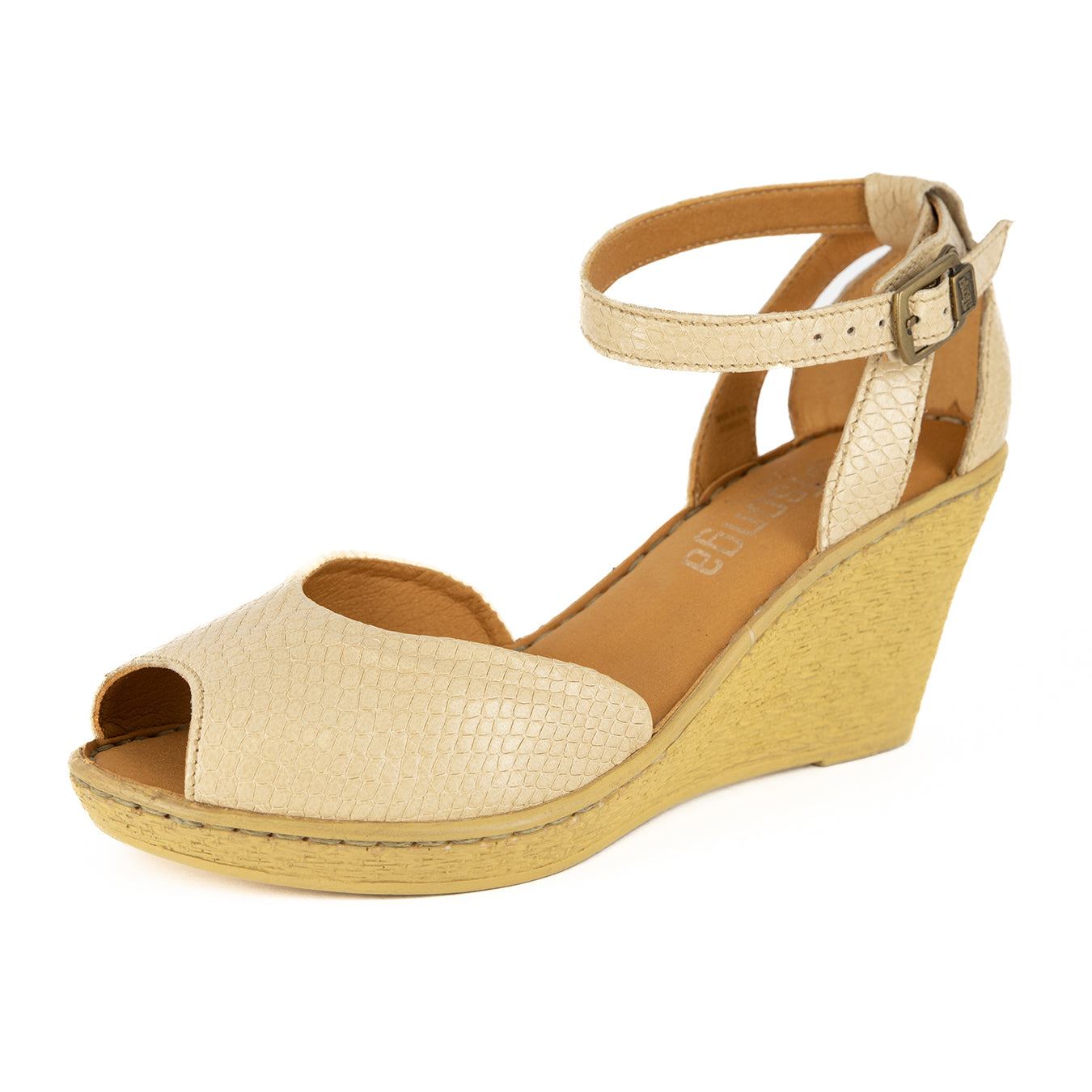 Wanyaza : Ladies Leather High-Heel Wedge Sandal in Aria