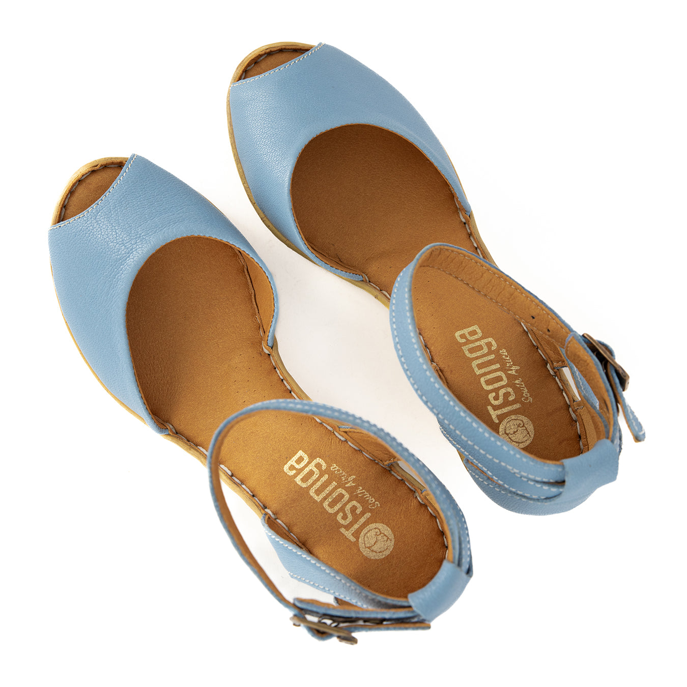 Wanyaza : Ladies Leather High-Heel Wedge Sandal in Jeans