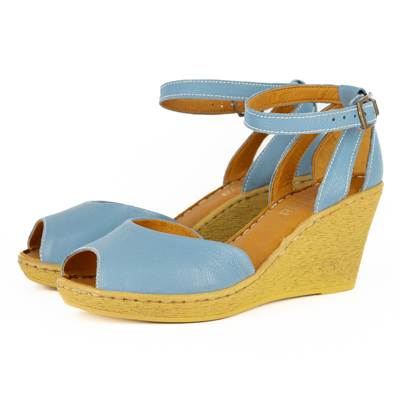 Wanyaza : Ladies Leather High-Heel Wedge Sandal in Jeans