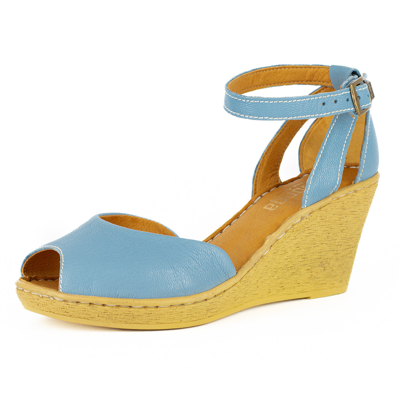 Wanyaza : Ladies Leather High-Heel Wedge Sandal in Jeans