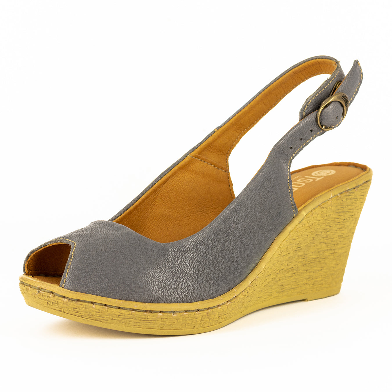 Zangemuva : Ladies Leather Peep-Toe High-Heel Wedge Sandal in Ematite