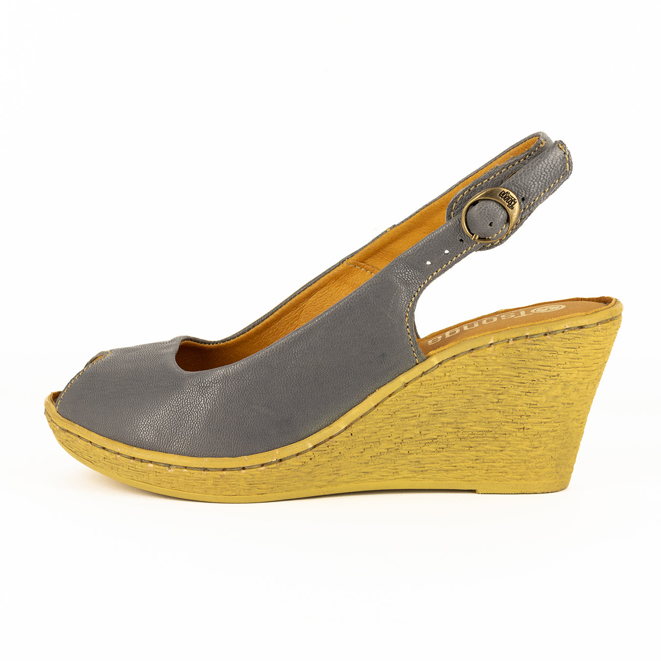 Zangemuva : Ladies Leather Peep-Toe High-Heel Wedge Sandal in Ematite