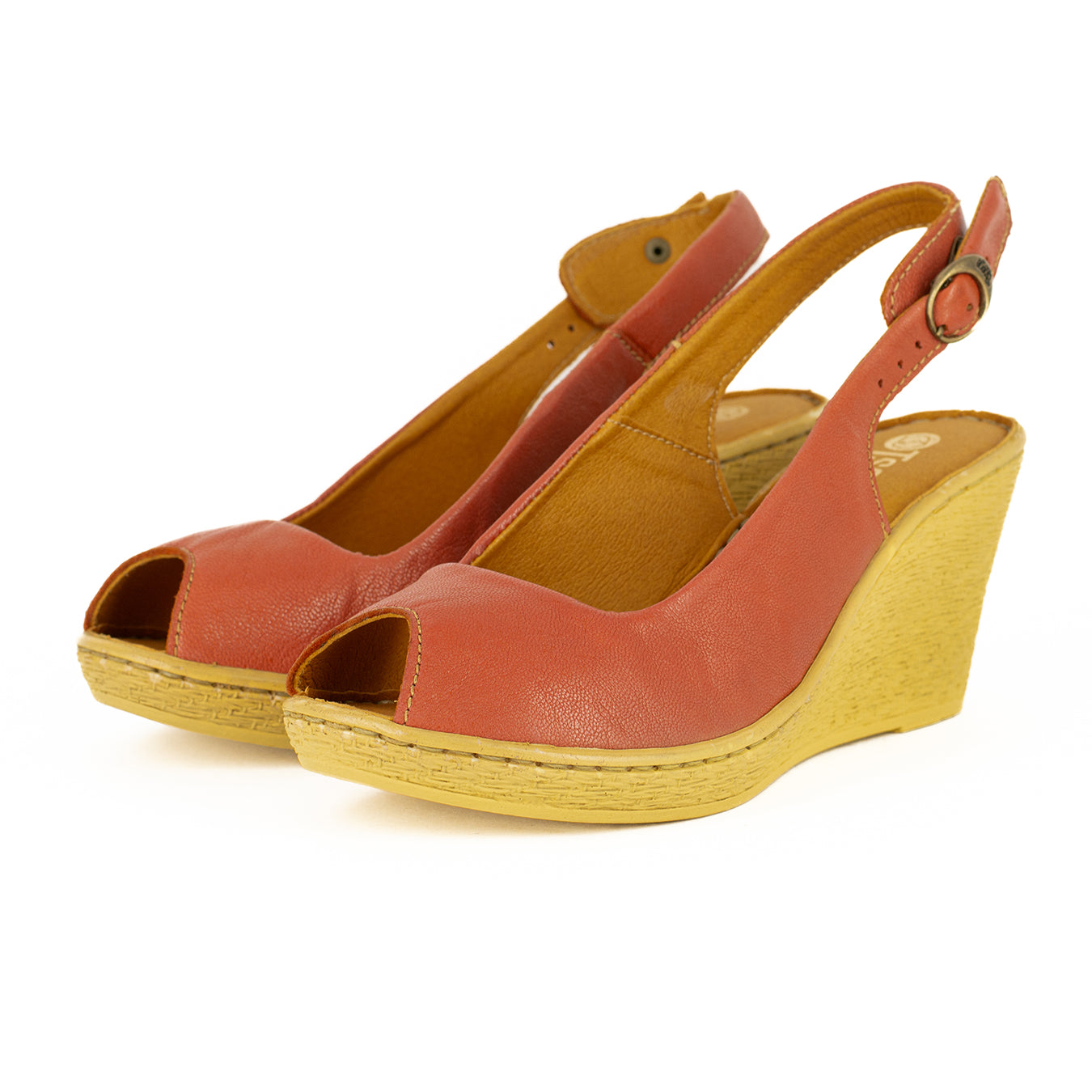 Zangemuva : Ladies Leather Peep-Toe High-Heel Wedge Sandal in Burnt