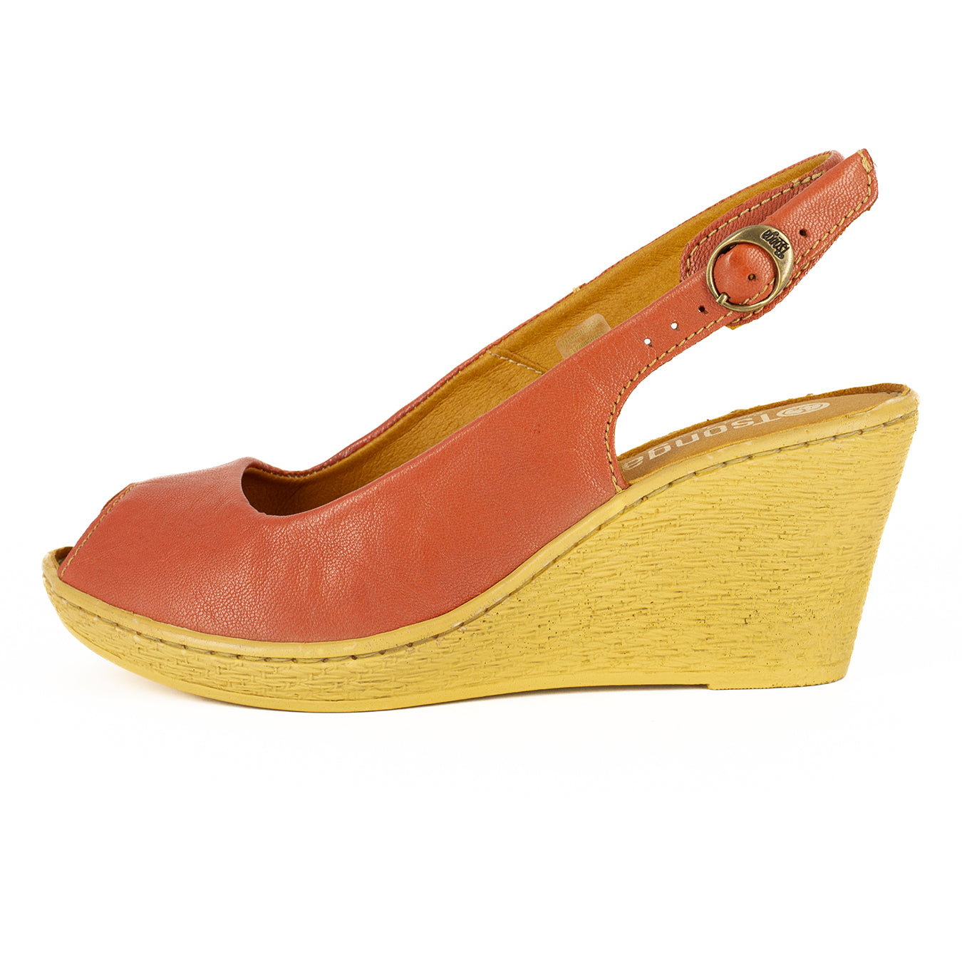 Zangemuva : Ladies Leather Peep-Toe High-Heel Wedge Sandal in Burnt