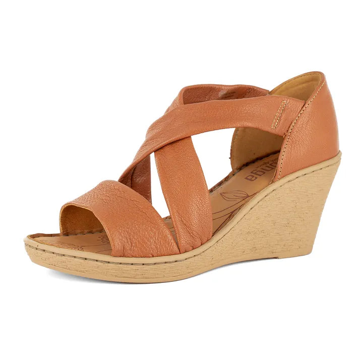 Brown wedge sandal on a white background