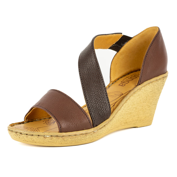 Nompempe : Ladies Leather High-Heel Sandal in Cafe Cayak & Brown Faso