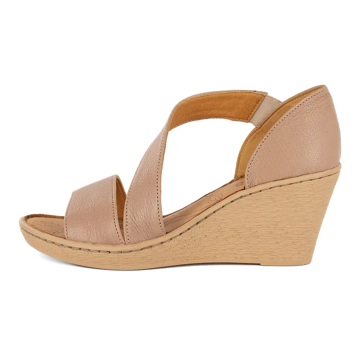 Beige wedge sandal on a white background