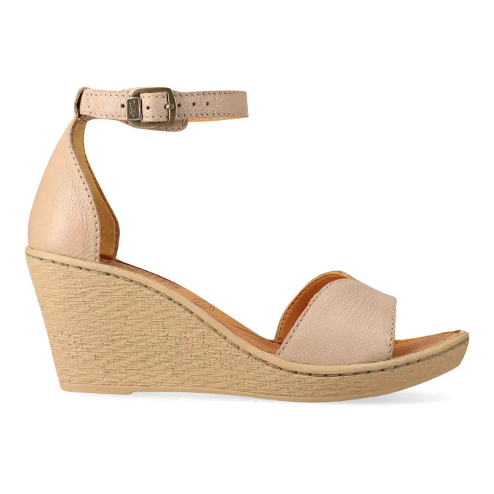 Beige wedge sandals with open-toe design on a white background