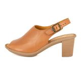 Ethuso : Ladies High-Heeled Leather Sandal in Hazel Relaxa