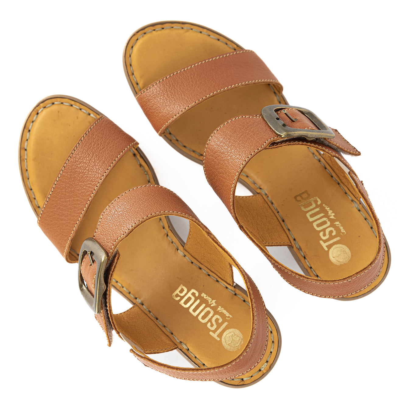 Yakini : Ladies High-Heeled Leather Sandal in Oak Cayak