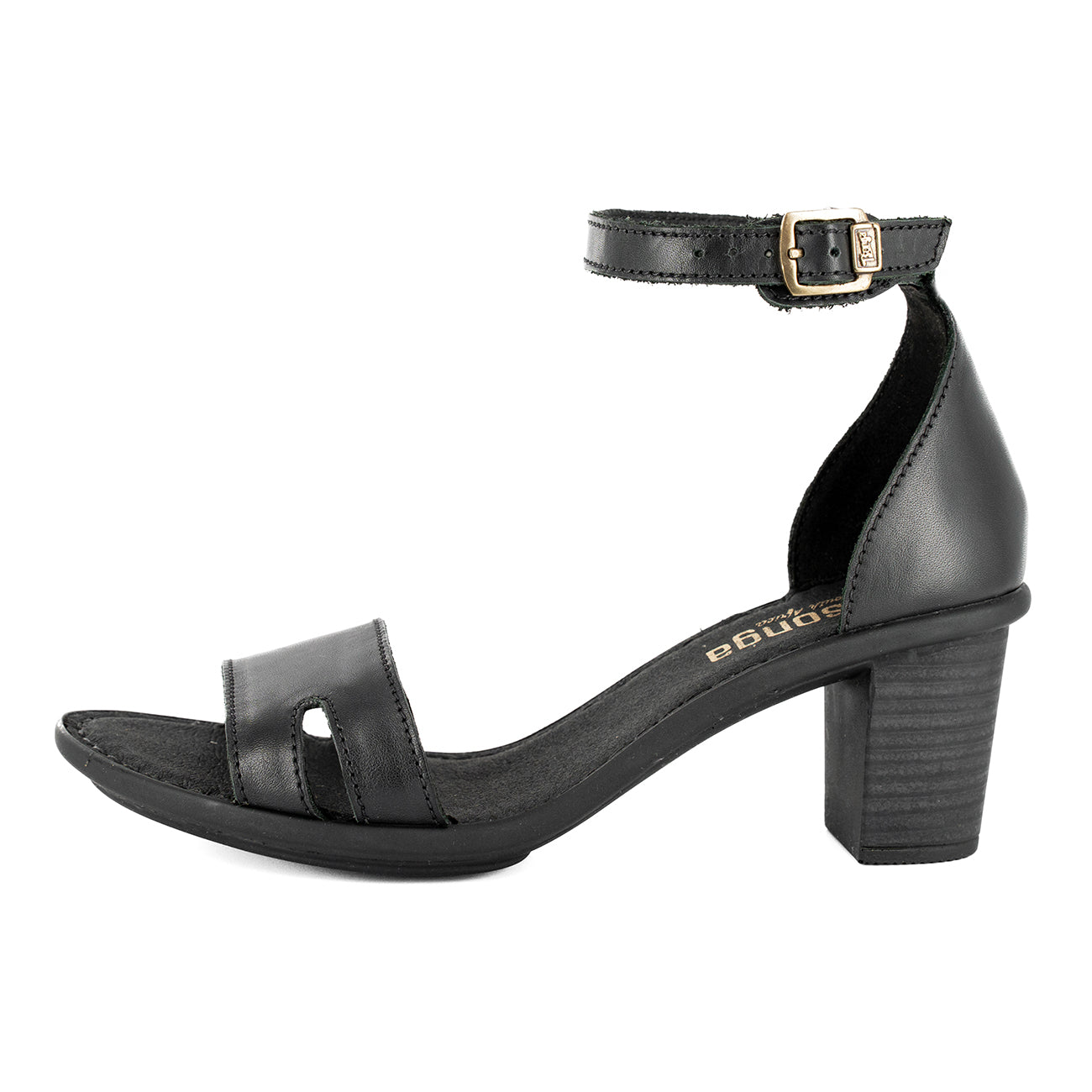 Ghardaia : Ladies High-Heeled Leather Sandal in Black