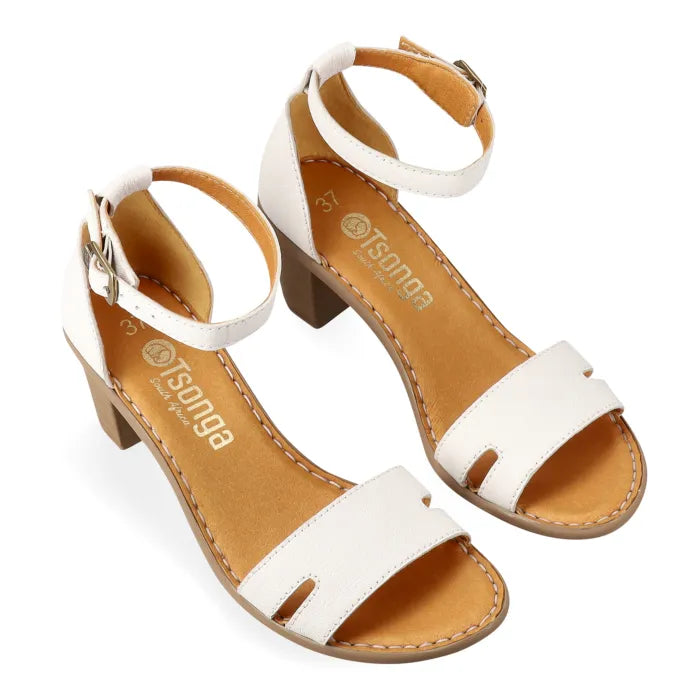 Ghardaia : Ladies High-Heeled Leather Sandal in White