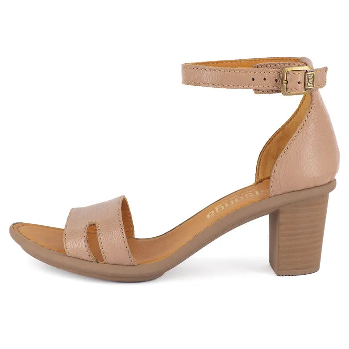 Beige sandal with block heel on a white background